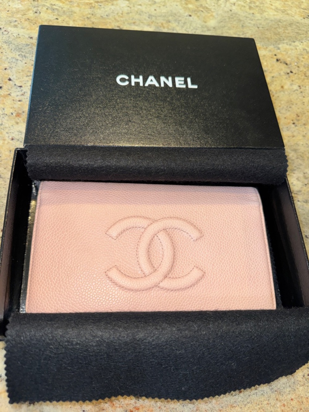 CHANEL Pink Caviar Leather Wallet with CC Logo